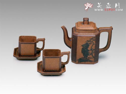 紫砂壶图片：百日八方套具 - 宜兴紫砂壶网