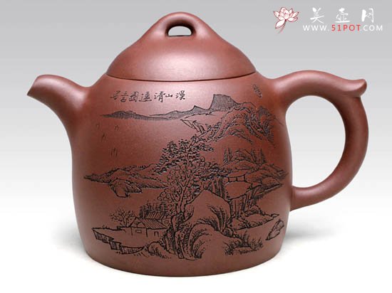 紫砂壶图片：秦权  泥料：拼紫泥  容量：450CC - 宜兴紫砂壶网