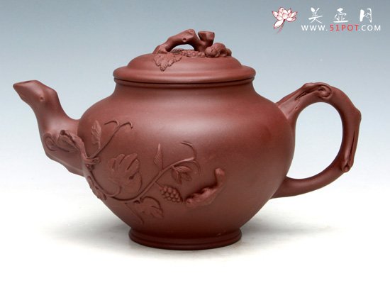 紫砂壶图片：松鼠葡萄（紫泥）大600ML   中400ML  小300ML - 宜兴紫砂壶网
