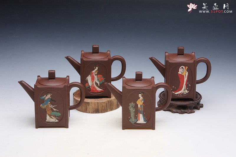 紫砂壶图片：帷灯留芳组壶 - 宜兴紫砂壶网