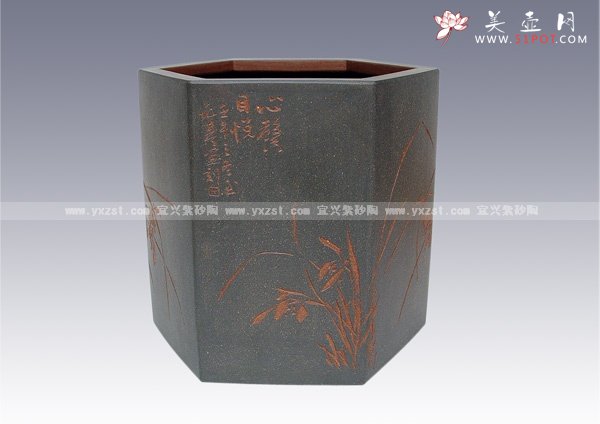 紫砂壶图片：六方笔筒 - 宜兴紫砂壶网