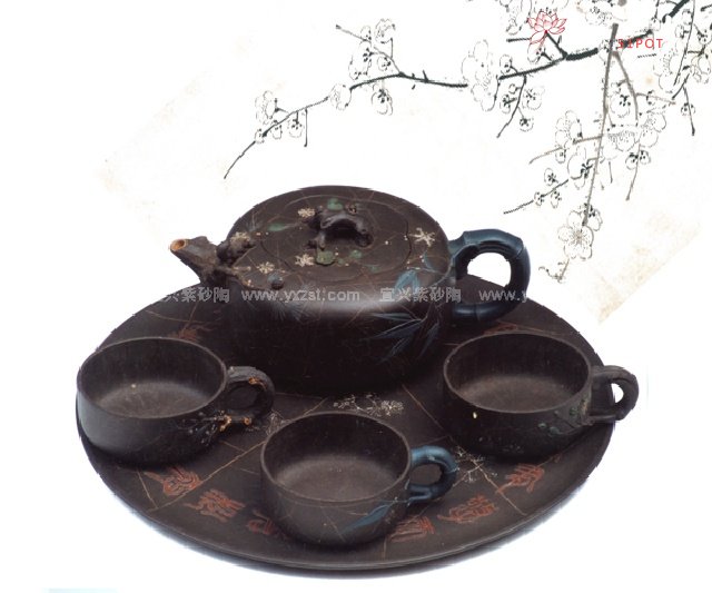 紫砂壶图片：冰梅套壶 - 宜兴紫砂壶网