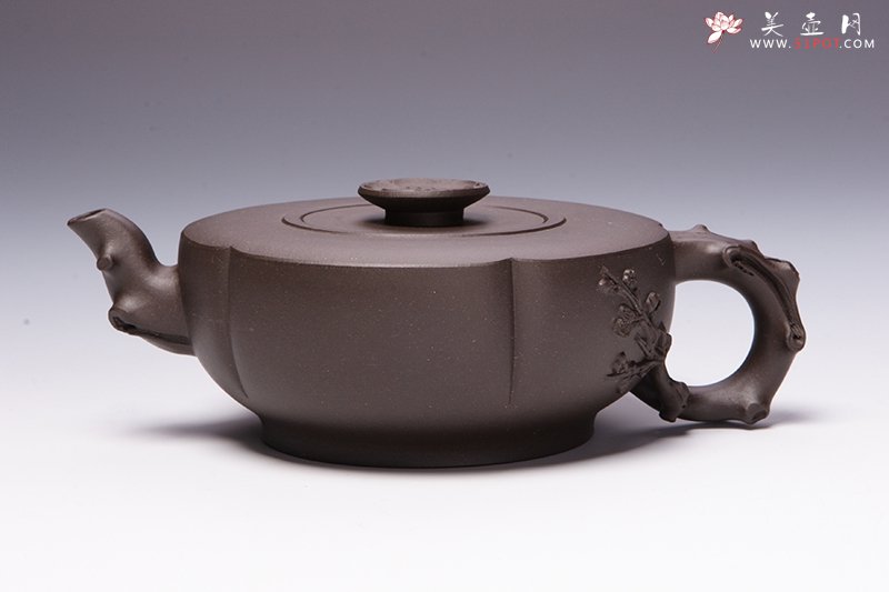 紫砂壶图片：花开五福壶 黑泥 - 宜兴紫砂壶网