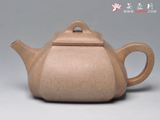 紫砂壶图片：四方抽角石瓢系列 段泥 520cc - 宜兴紫砂壶网