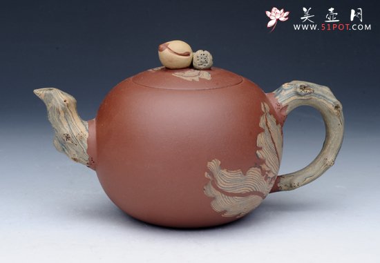 紫砂壶图片：寿桃 清水泥五色土 - 宜兴紫砂壶网