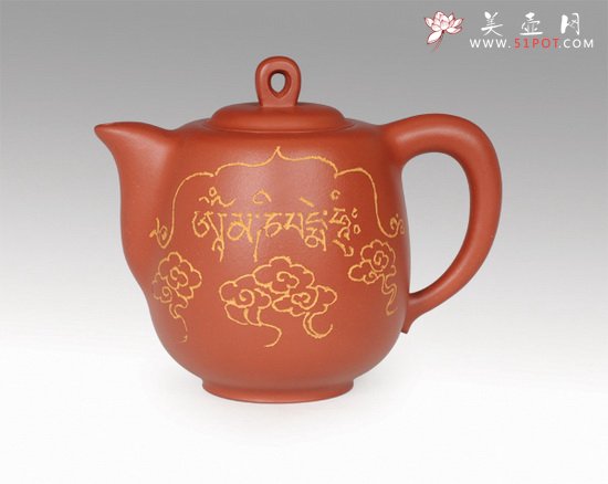 紫砂壶图片：清水泥 高升―东瑰仁波切（活佛）装饰、徐秉元篆刻 - 宜兴紫砂壶网