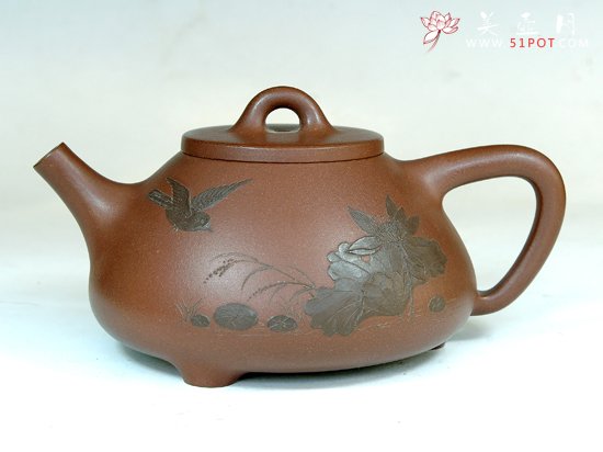 紫砂壶图片：泥绘子冶石瓢 - 宜兴紫砂壶网