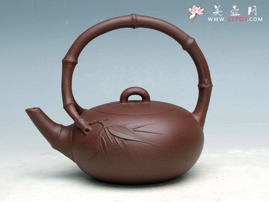 紫砂壶图片：秀竹提梁壶 - 宜兴紫砂壶网