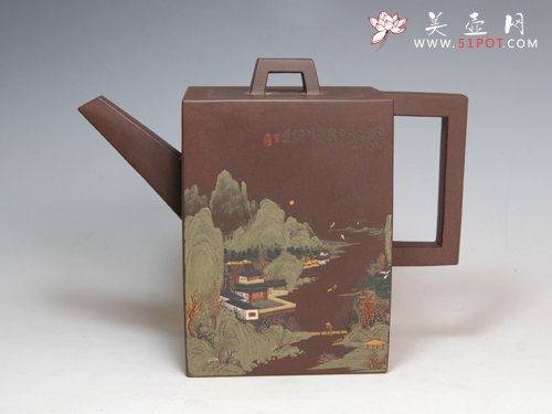 紫砂壶图片：泥绘砖方 容量:4... - 宜兴紫砂壶网