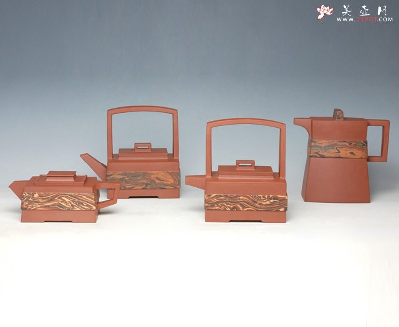 紫砂壶图片：印象绞泥方壶系列 - 宜兴紫砂壶网