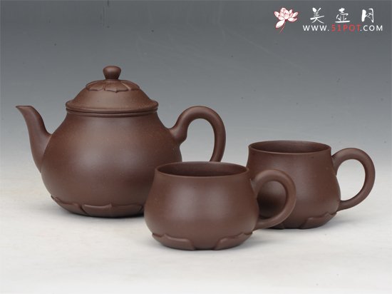 紫砂壶图片：莲韵三件套 - 宜兴紫砂壶网