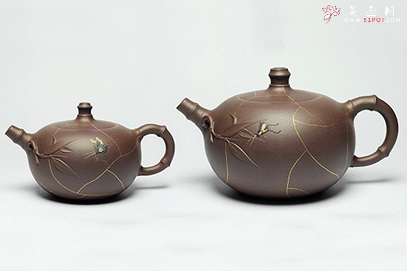 紫砂壶图片：奇竹组壶(中国工艺美术金奖) - 宜兴紫砂壶网