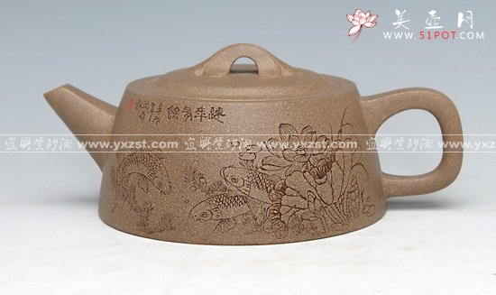 紫砂壶图片：如意井栏原矿蟹青泥 - 宜兴紫砂壶网