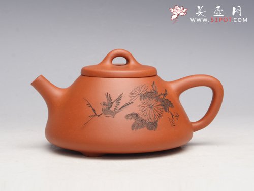 紫砂壶图片： 子冶石瓢壶（菊）... - 宜兴紫砂壶网