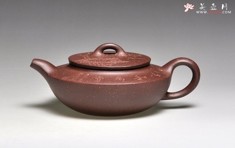 紫砂壶图片：《小汉扁》泥料：紫泥  容量：220cc - 宜兴紫砂壶网