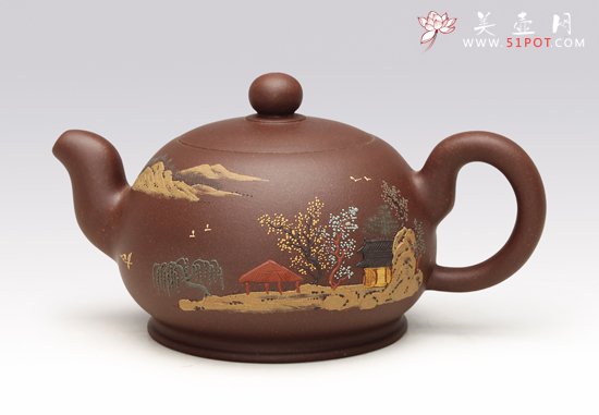 紫砂壶图片：一粒珠（泥绘装饰） - 宜兴紫砂壶网