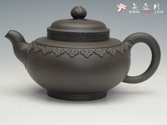 紫砂壶图片：云肩如意壶青灰泥 - 宜兴紫砂壶网