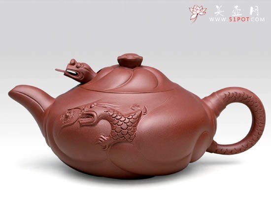 紫砂壶图片：鱼化龙 泥料：拼紫  容量：250CC - 宜兴紫砂壶网