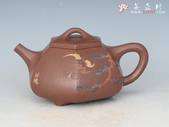 紫砂壶图片：六方石瓢 280cc - 宜兴紫砂壶网
