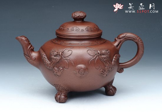 紫砂壶图片：双龙戏珠 清水泥 - 宜兴紫砂壶网