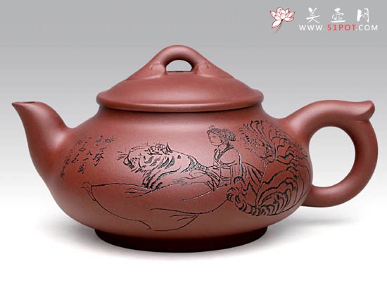 紫砂壶图片：如意神壶  泥料：拼紫  容量：350CC - 宜兴紫砂壶网