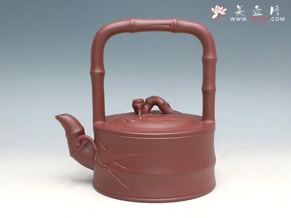 紫砂壶图片：竹提壶（全手工）（紫泥） - 宜兴紫砂壶网