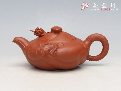 紫砂壶图片：扁鱼化龙 原矿朱泥... - 宜兴紫砂壶网