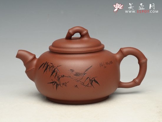 紫砂壶图片：春竹壶   泥料：原矿清水泥  容量：300cc - 宜兴紫砂壶网