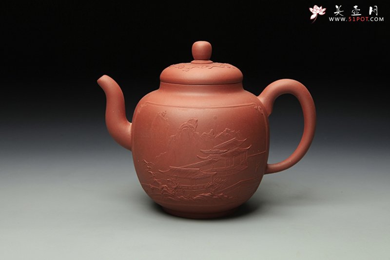 紫砂壶图片：全手工泥绘宫灯 - 宜兴紫砂壶网