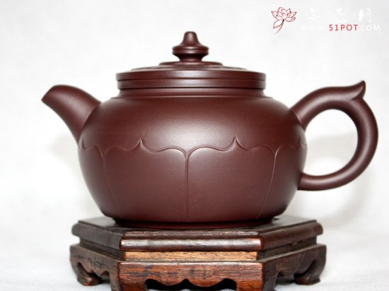 紫砂壶图片：紫茄泥  菱花壶 - 宜兴紫砂壶网