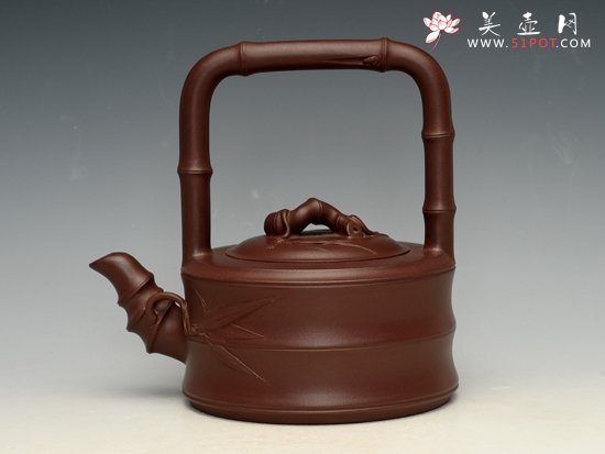 紫砂壶图片：圆竹节提梁 - 宜兴紫砂壶网