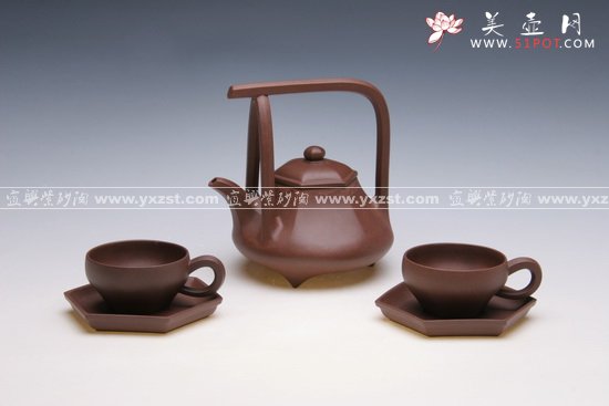 紫砂壶图片：六方石瓢提梁 - 宜兴紫砂壶网