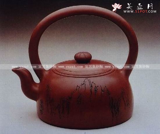 紫砂壶图片：菊顶提梁壶 - 宜兴紫砂壶网