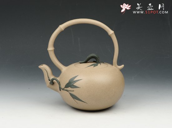 紫砂壶图片：圆竹提梁 450cc 原矿段泥 - 宜兴紫砂壶网