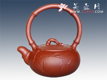 紫砂壶图片：竹趣提梁周群芬 - 宜兴紫砂壶网