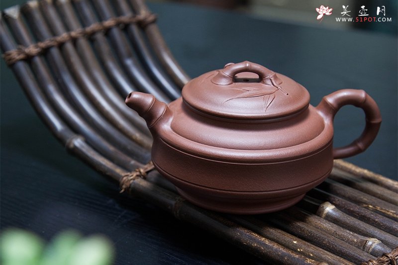 紫砂壶图片：双线竹鼓壶 - 宜兴紫砂壶网