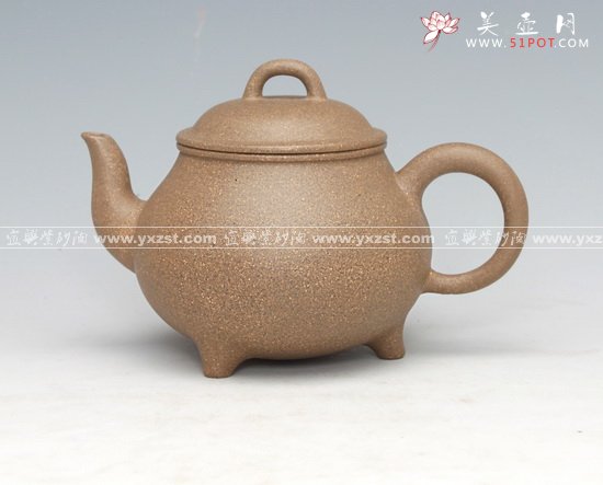 紫砂壶图片：三足鼎泥料：原矿蟹青泥 - 宜兴紫砂壶网