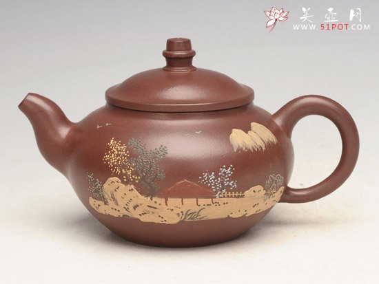 紫砂壶图片：圆鼎（泥绘） - 宜兴紫砂壶网