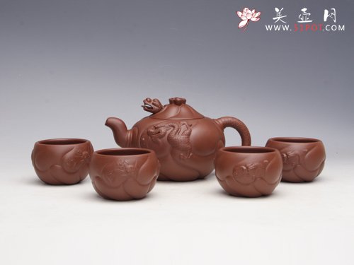 紫砂壶图片：鱼化龙套壶 原矿底... - 宜兴紫砂壶网