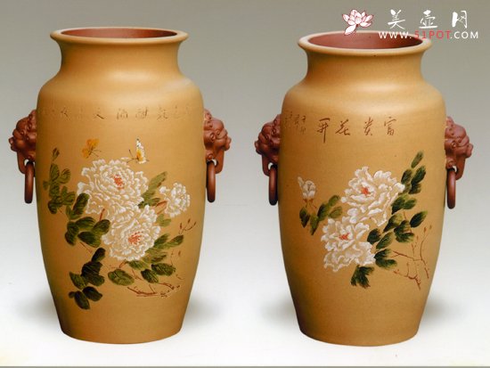 紫砂壶图片：灯笼瓶   泥料：清水泥上粉段泥 - 宜兴紫砂壶网