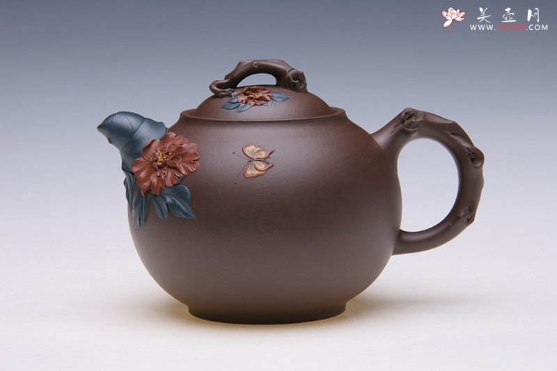 紫砂壶图片：凤穿牡丹 - 宜兴紫砂壶网