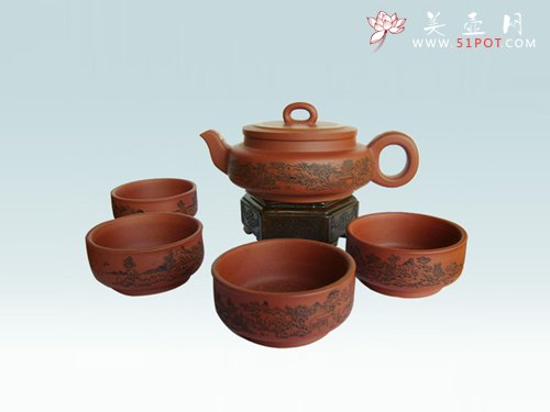 紫砂壶图片：卧轮圆套具 - 宜兴紫砂壶网