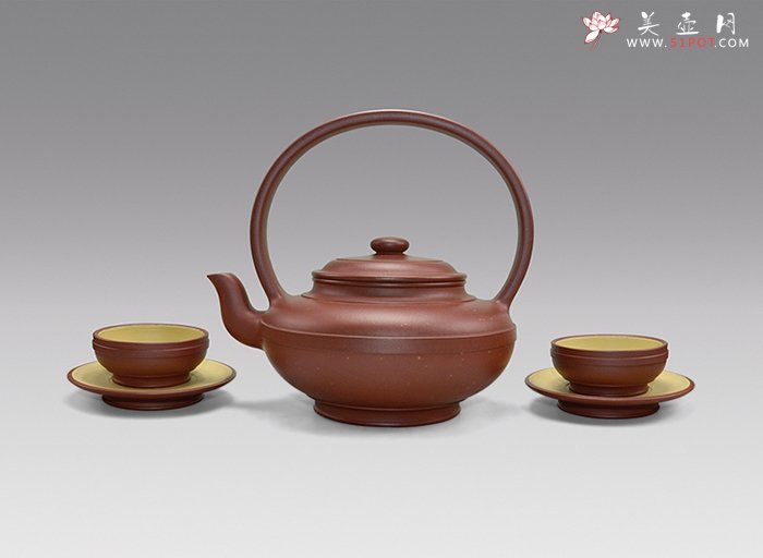 紫砂壶图片：线圆提梁套壶 - 宜兴紫砂壶网