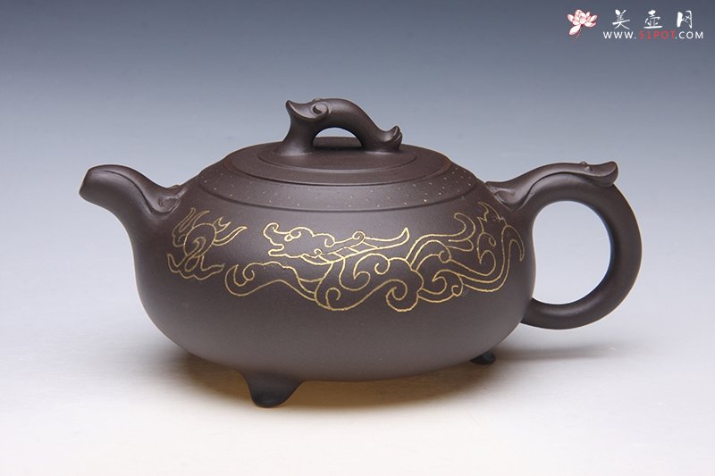 紫砂壶图片：镶金大行天下 朱萍萍制作 朱建伟监制 - 宜兴紫砂壶网