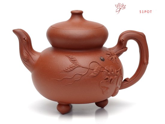 紫砂壶图片：三足葫芦  泥料：原矿清水泥  容量：400CC - 宜兴紫砂壶网