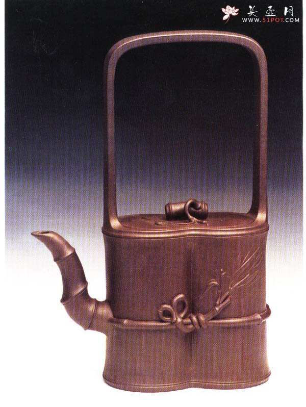 紫砂壶图片：双竹提梁壶 - 宜兴紫砂壶网