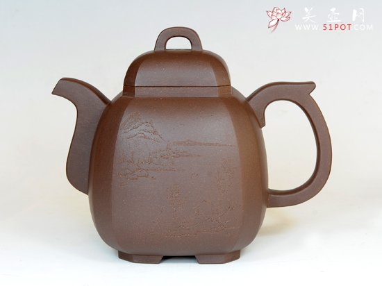 紫砂壶图片：侧角四方 - 宜兴紫砂壶网