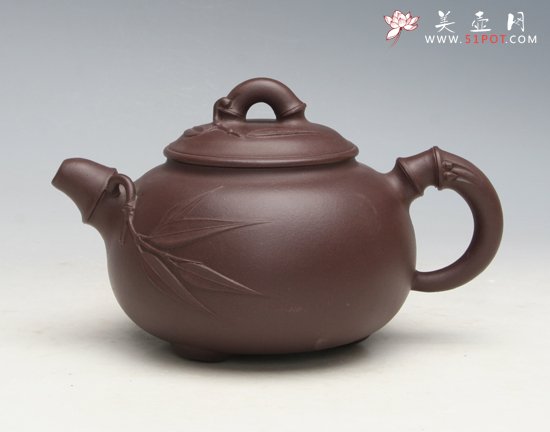 紫砂壶图片：三脚竹韵 - 宜兴紫砂壶网