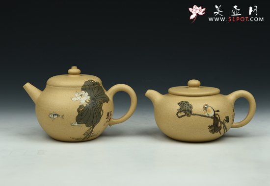 紫砂壶图片：如意对壶 - 宜兴紫砂壶网