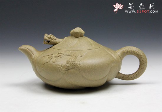 紫砂壶图片：【鱼化龙壶】220cc 本山原矿老段泥 - 宜兴紫砂壶网